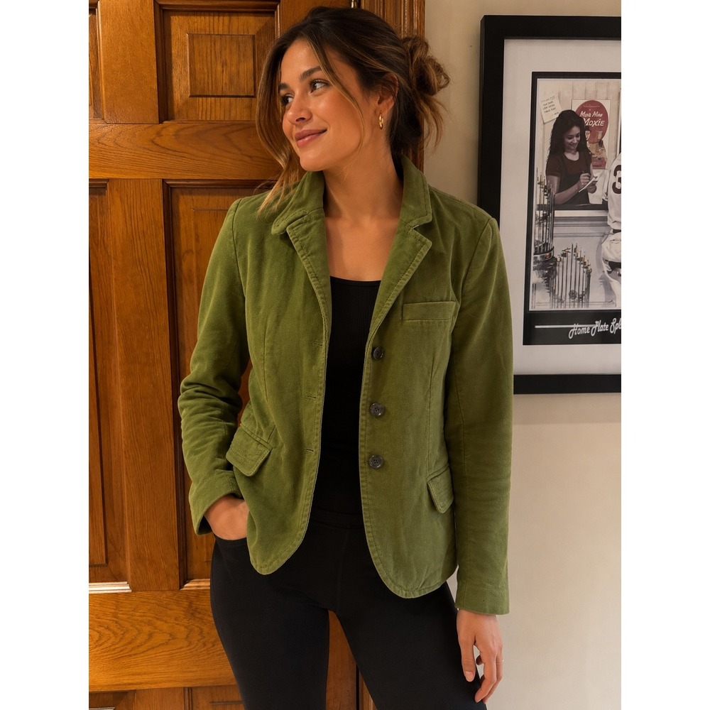 J.Crew Moss Green Velvet Cotton Blazer XS Equestrian Academia Jacket